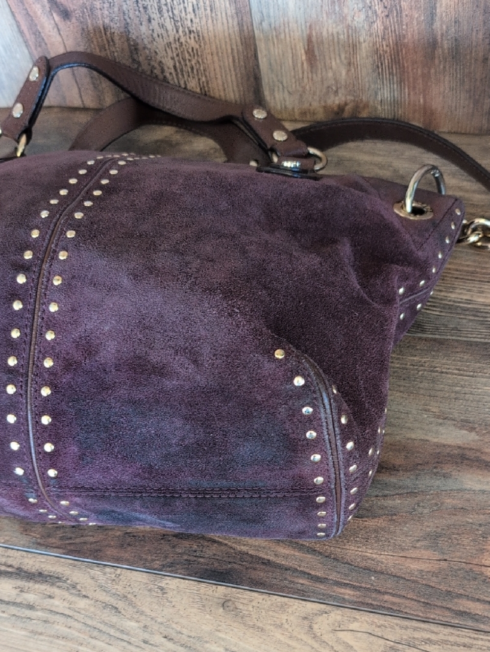 Michael Kors Astor Purple Suede Studded Hobo Shoulder Bag                   M352 - Picture 7 of 14
